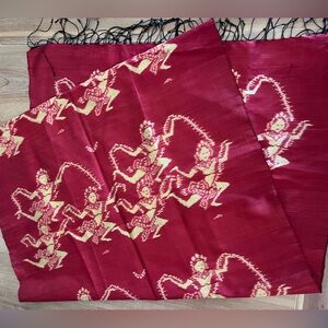 LOTUS POND Vintage Women's Red Gold Silk Scarf